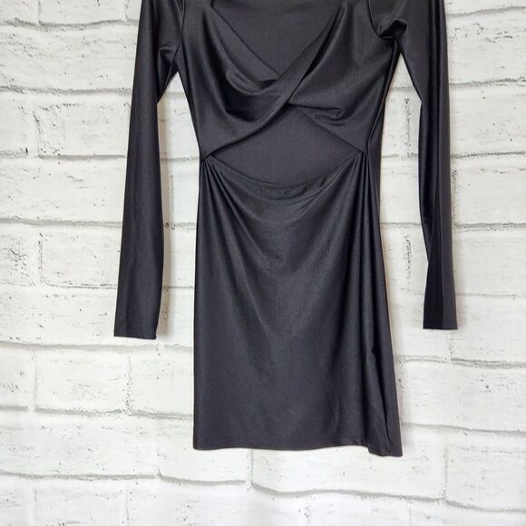 Attirance Long Sleeve Cut Out Mini Dress Twist Front Womens Medium LBD - Picture 2 of 8